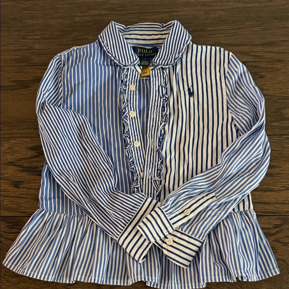 Polo by Ralph Lauren Kids Blue and White Striped Button Down Shirt